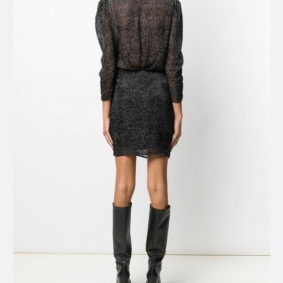 Ba&Sh Celia Black Ruffle Velvet Dot Cocktail Party Dress, Edgy, Dark, Goth, XS - Picture 5 of 15